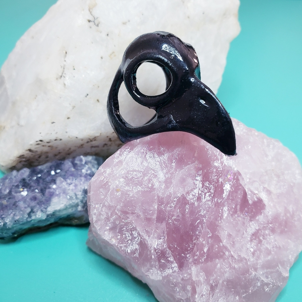 Black raven skull ring